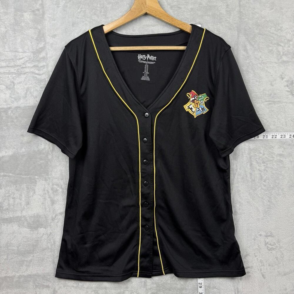 Harry Potter Hogwarts Jersey Shirt Size M Black Button Front Quidditch 07 Wizard